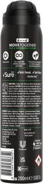 Sure Men Anti-Perspirant Deodorant Quantum 250ml Pack of 6 | Fresh Citrus Spray by SURE