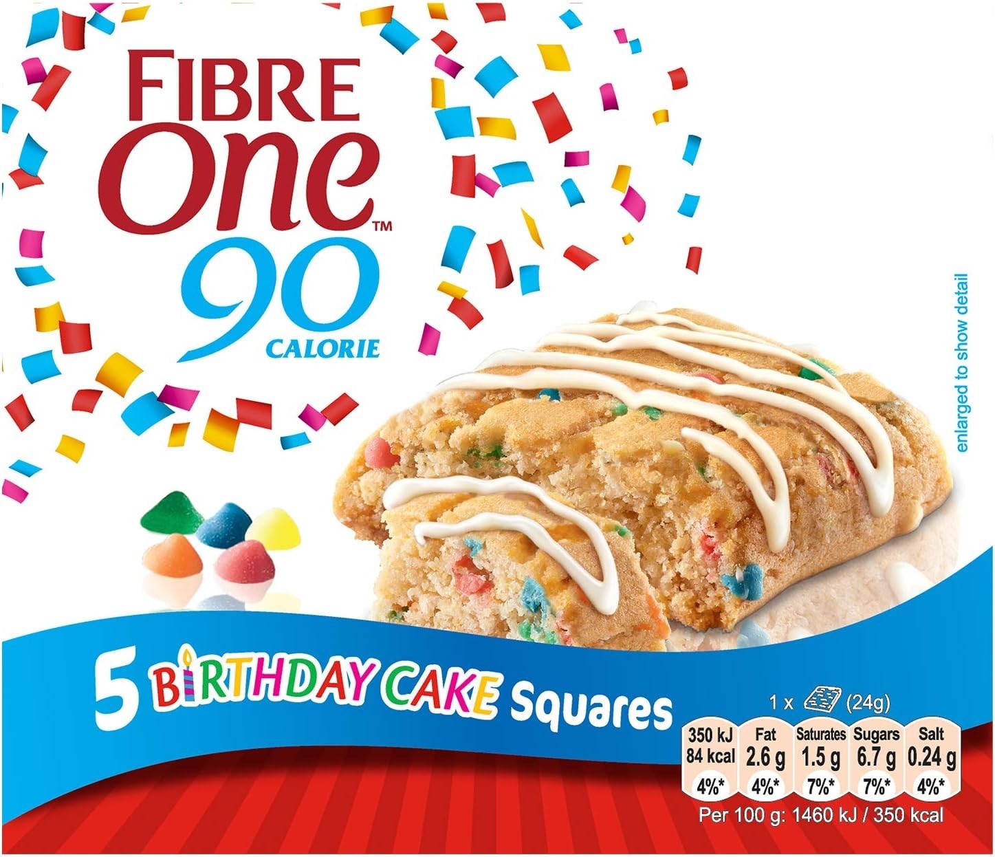Fibre One 90 Calorie Birthday Cake Squares 5x24g | 25 Bars in Total FREEPOST UK by Fibre One
