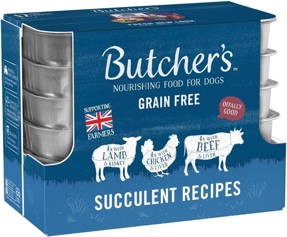 Butcher's Grain Free Hypoallergenic Adult Dog Food Lamb Chicken Beef Trays 150g by Butcher 's