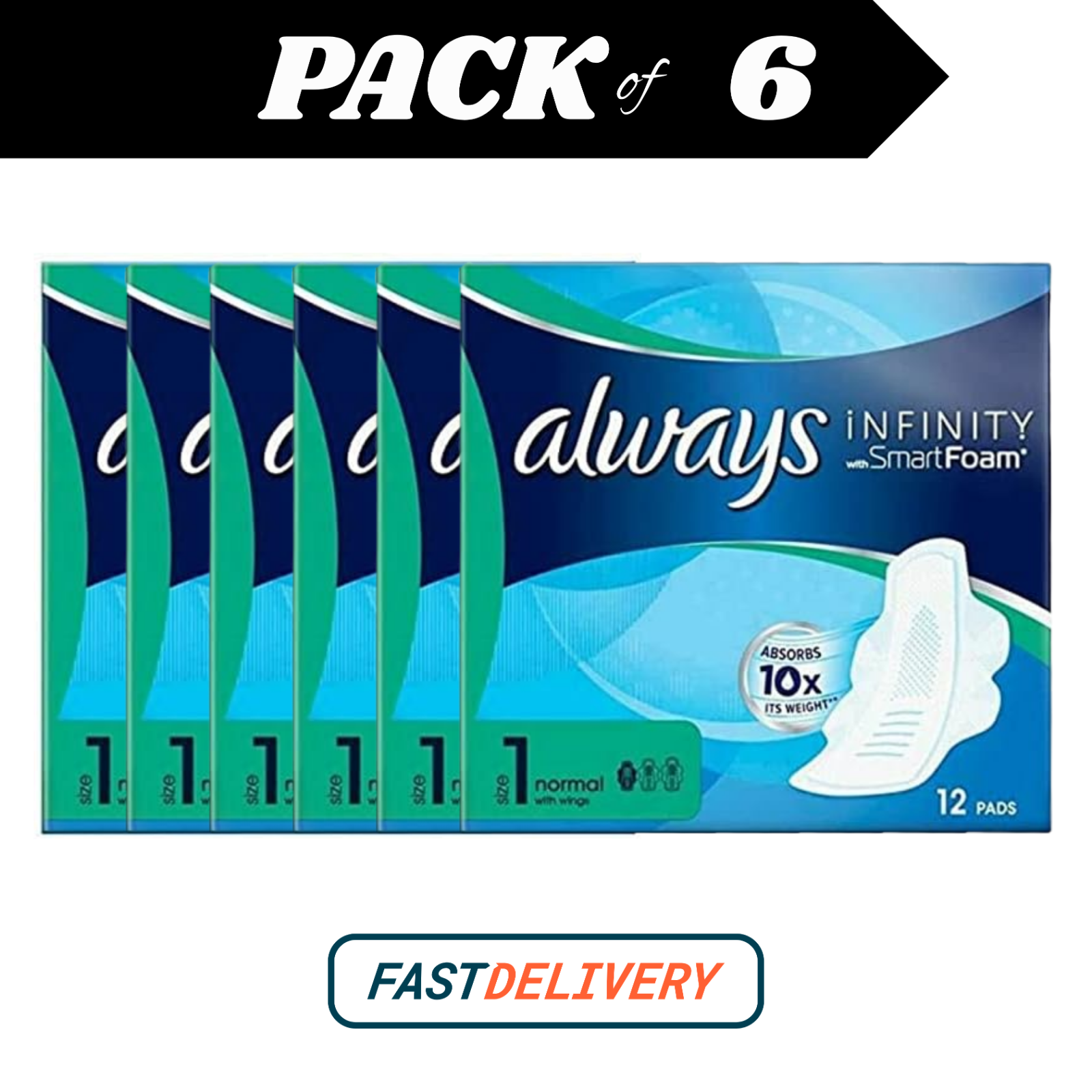 Always Infinity FlexProtect Pads Long Size 2 Wings 6x11 Unscented Sanitary Towel by Always