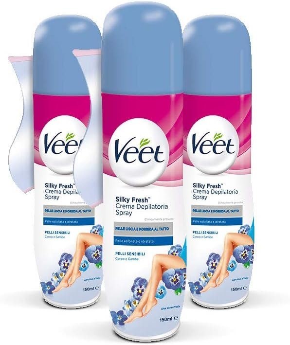 Veet Hair Removal Spray – Sensitive Skin Cream Hair Remover | 3 x 150ml Pack