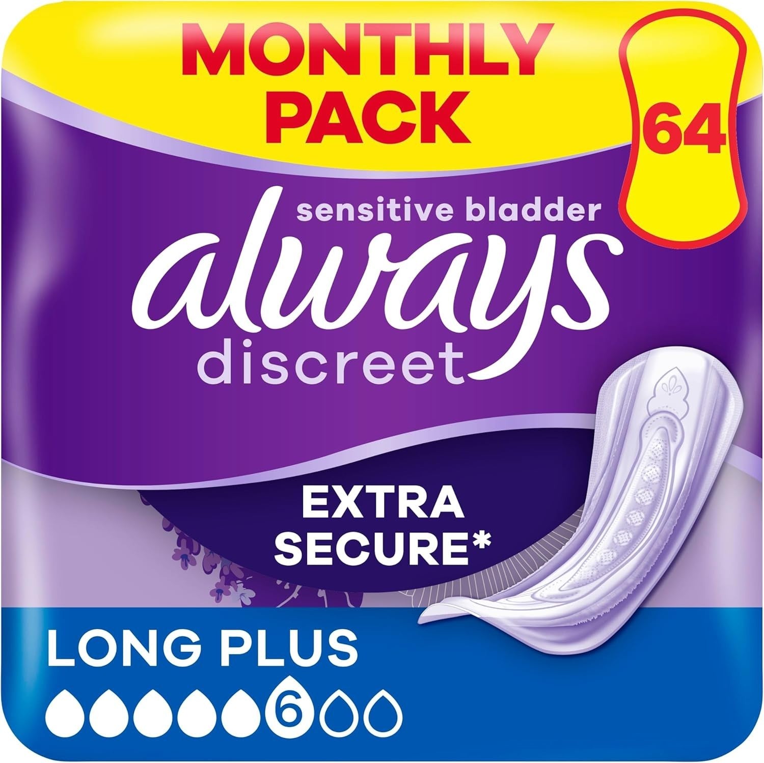 Always Discreet Incontinence Pads Women Long Plus 64 Count by Always Discreet