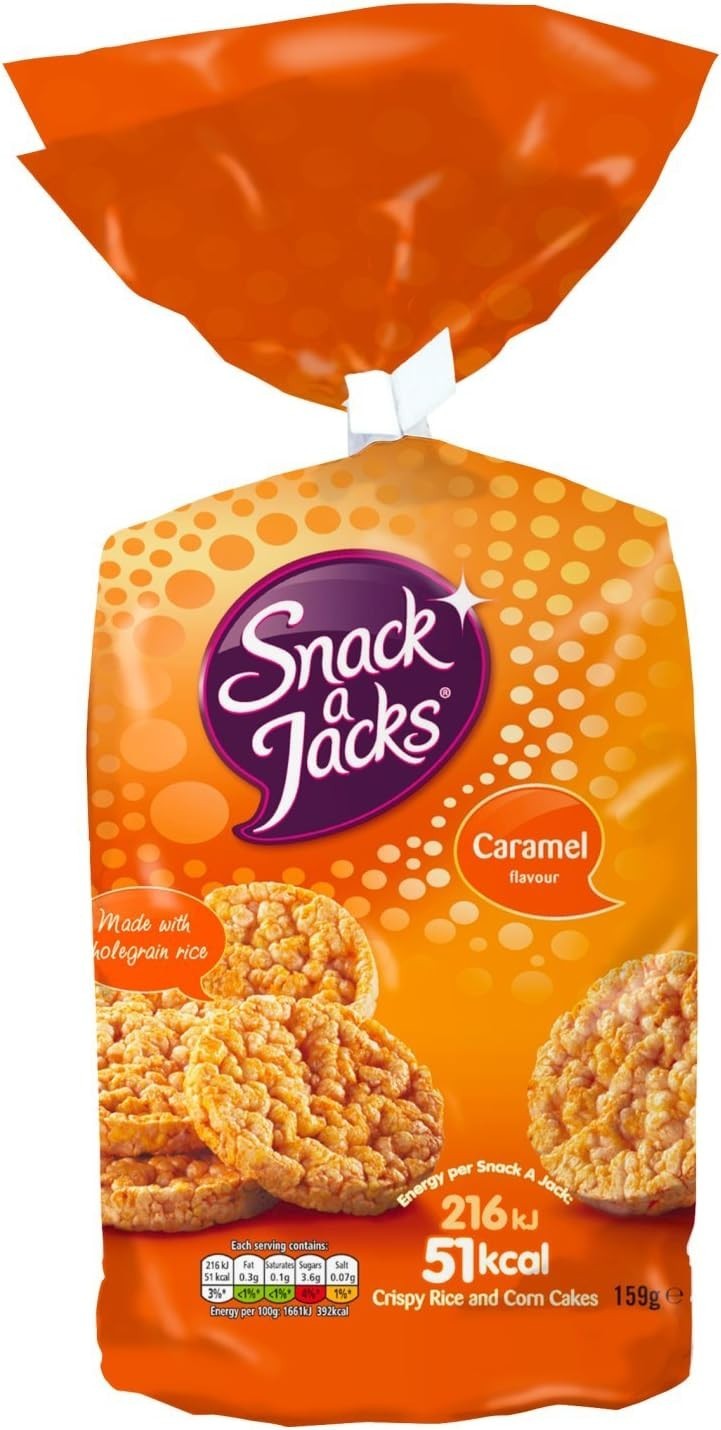 Snack a Jacks Caramel Rice & Corn Cakes 159g Pack of 8 Vegetarian Snack UK by Snack A Jacks