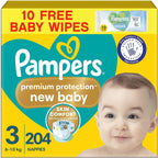 Pampers Premium Protection Size 3 Nappies 204 + Harmonie Aqua Baby Wipes 10 by Pampers