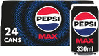 Pepsi Max No Sugar Cola Cans 24 x 330ml Low Calorie Soft Drink Multipack by Pepsi