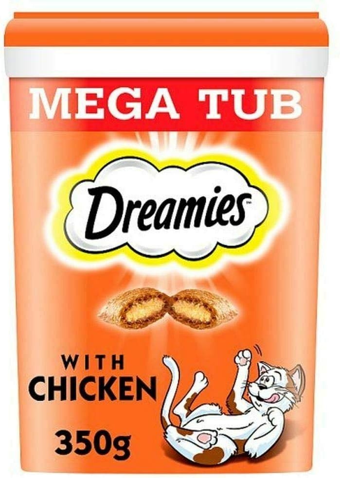 Dreamies Chicken Cat Treats Mega Tub 350g – Vitamins, Minerals, Low Calorie by Dreamies