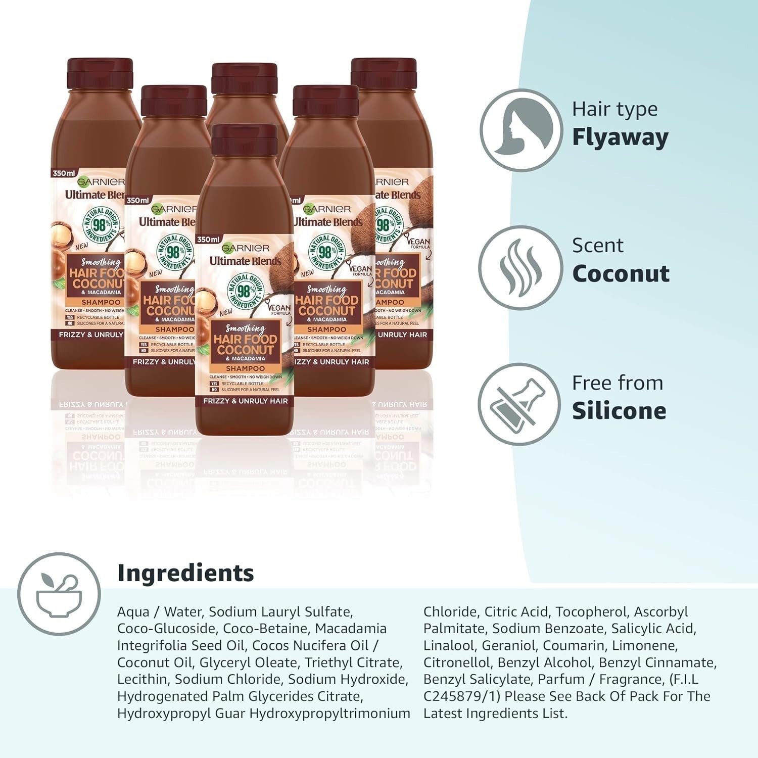 Garnier Ultimate Blends Coconut Shampoo Curly Hair 350ml x6 | Natural Care by Garnier
