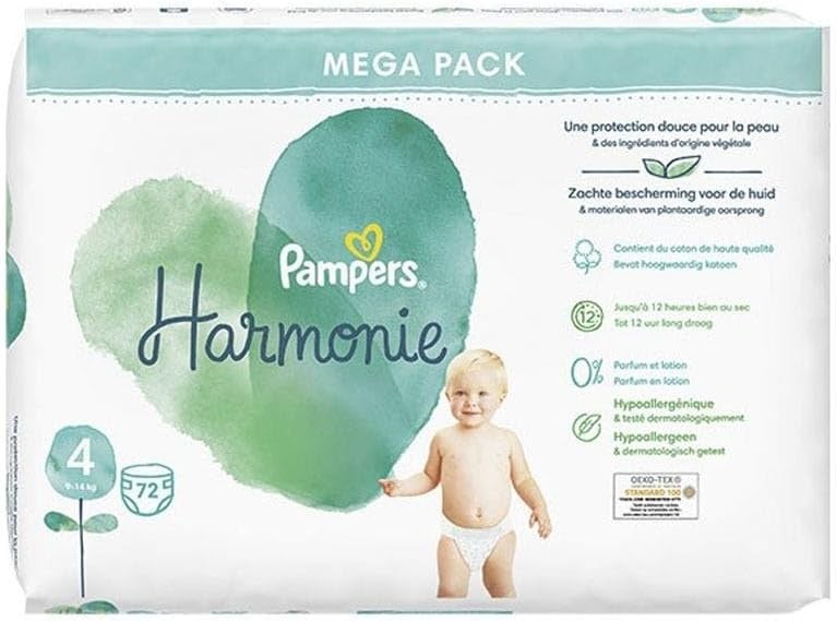 Pampers Harmonie Size 4, 72 Nappies 9–14kg | Gentle Skin Protection Baby Diapers by Pampers