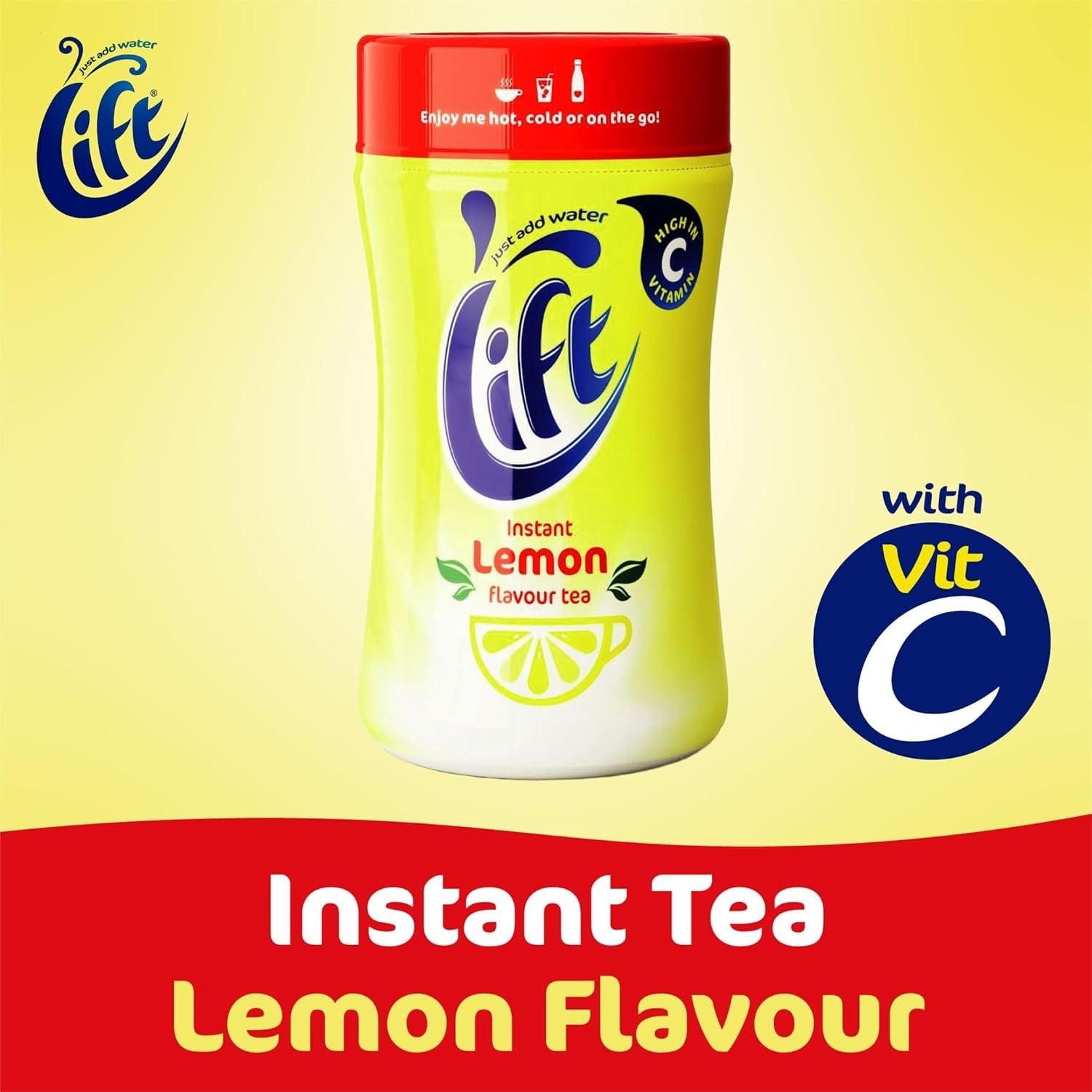 Lift Instant Lemon Tea Powder, Caffeine-Free, 6 Jars x 165g, Hot or Iced by Lift