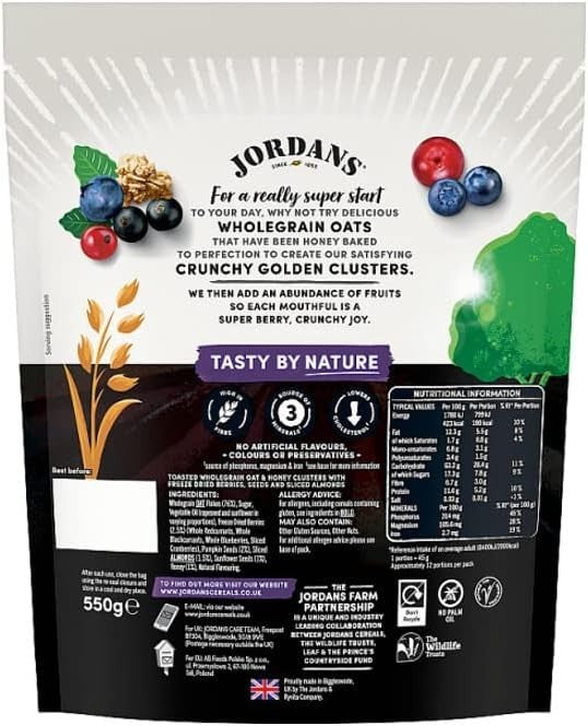 Jordans Super Berry Granola Cereal 550g x4 | High Fibre, Crunchy Breakfast UK by Jordan