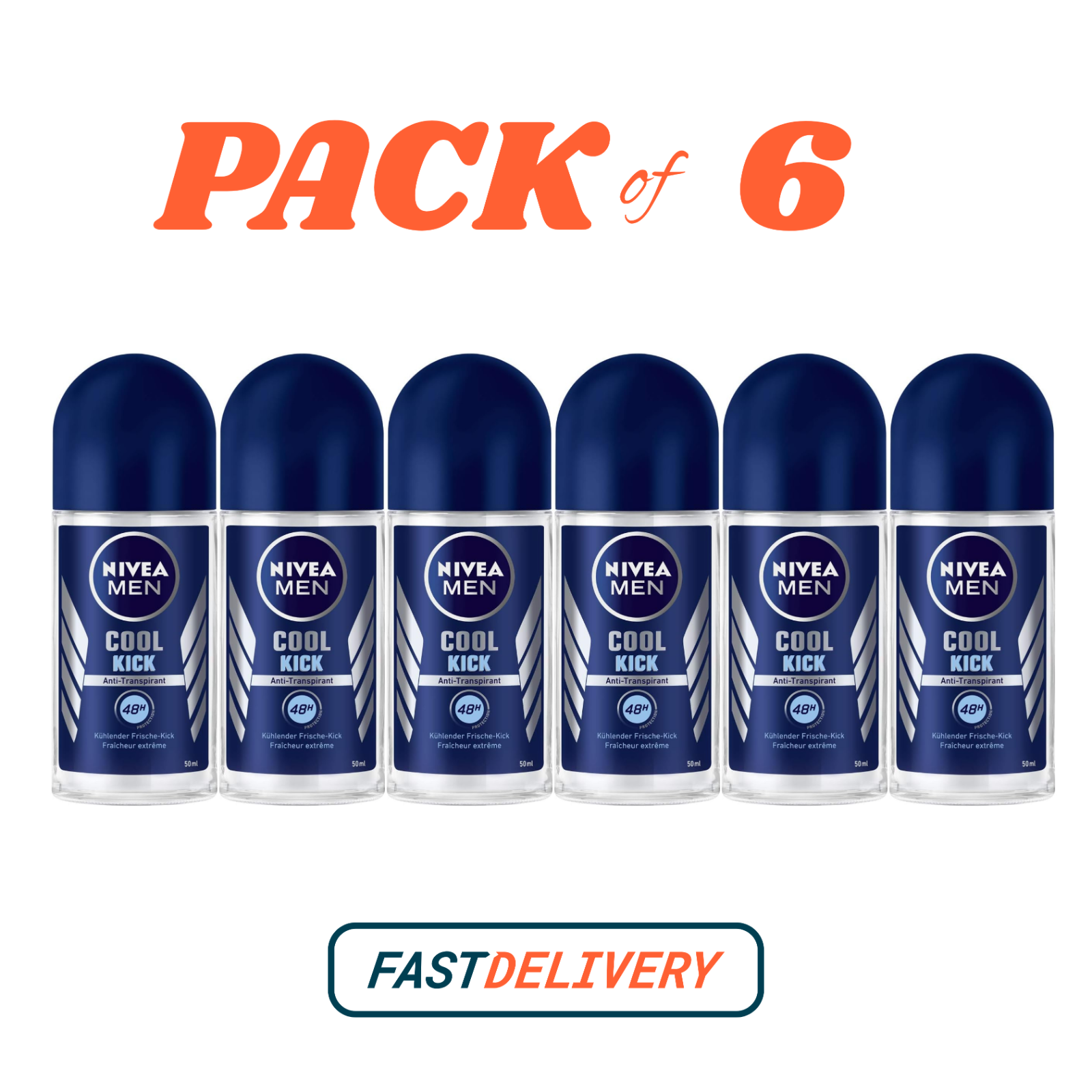 Nivea Men Roll-On Deodorant Fresh Antiperspirant 50ml x6 Long Lasting by NIVEA
