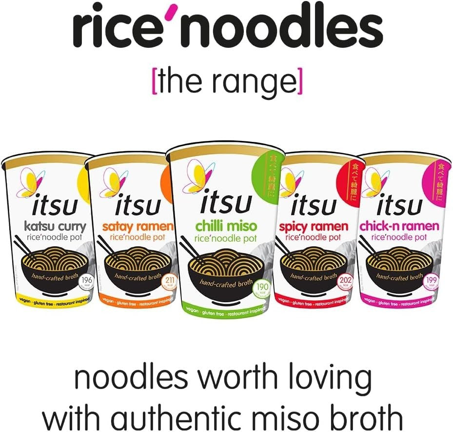 Itsu Chilli Miso Rice Noodles – Instant Cup Soup, Vegan & Gluten-Free, 6 x 60g by Itsu