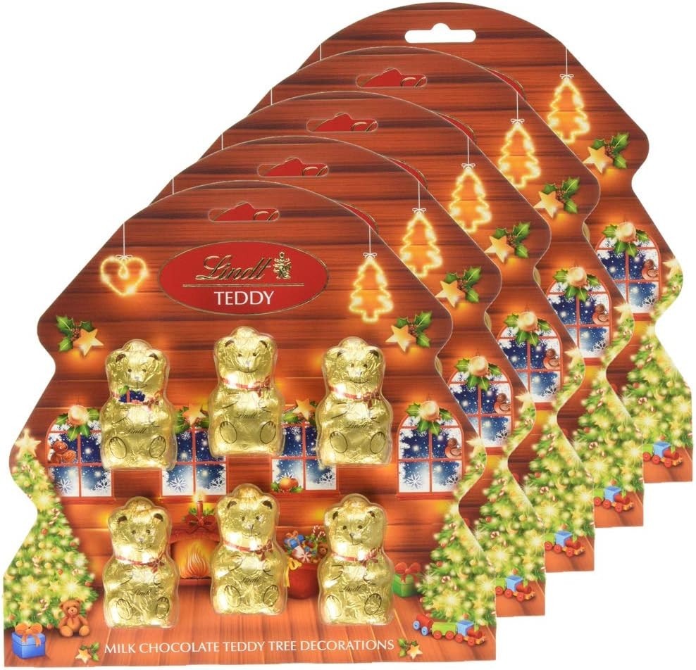 Lindt Bear Tree Decs 60g Pack of 5 | Chocolate Almond & Hazelnut Bars UK by Lindt
