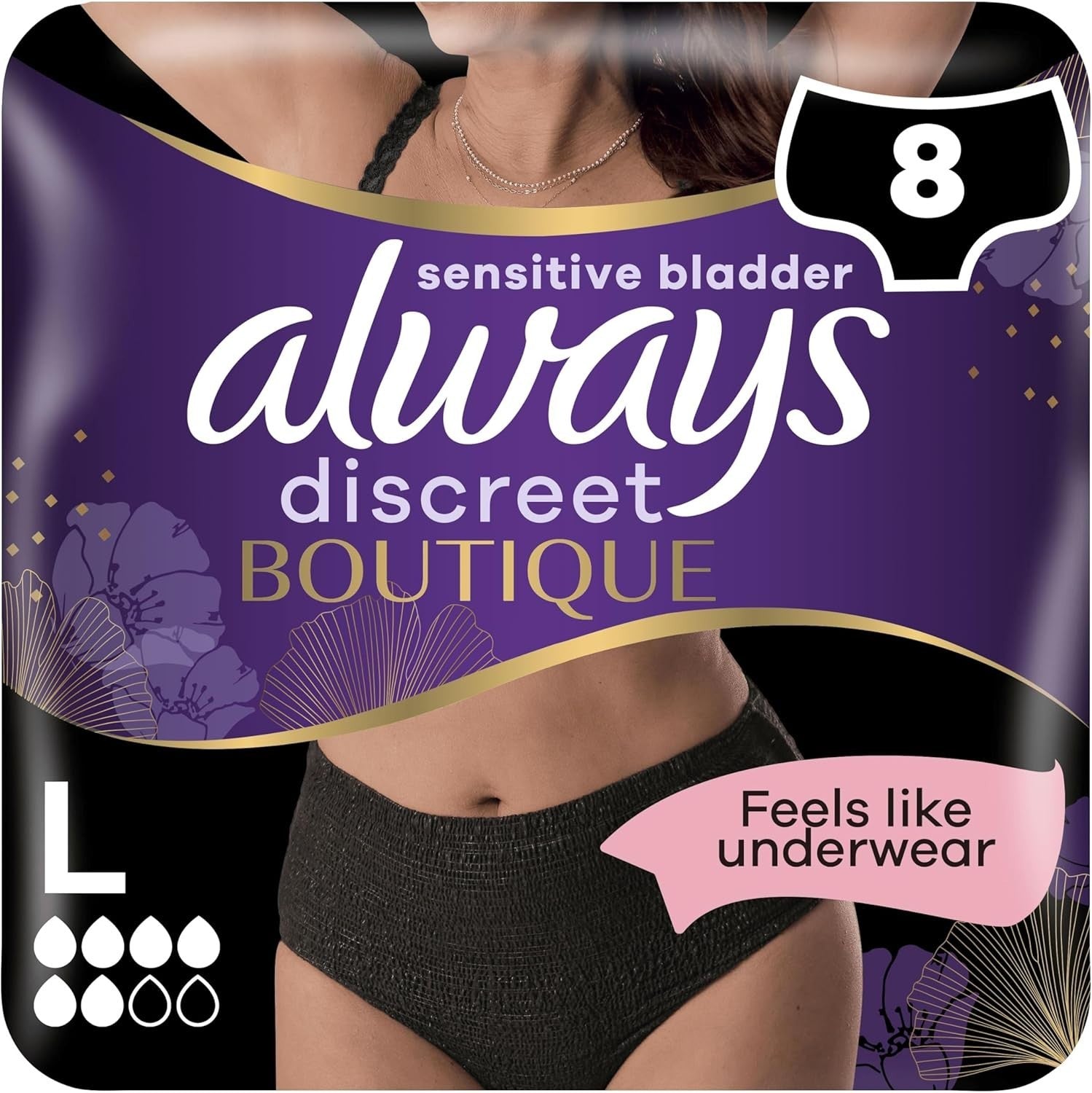 Always Discreet Incontinence Pants Black 8 Pack Odor Control by Always Discreet