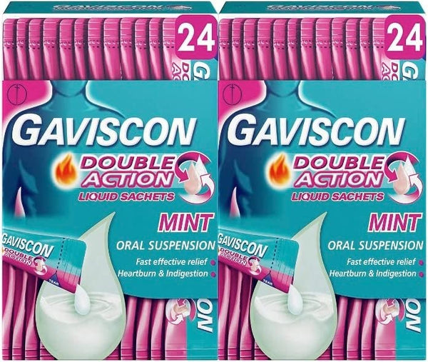Gaviscon Double Action Mint Sachets 10ml x24, Pack of 48 for Heartburn Relief