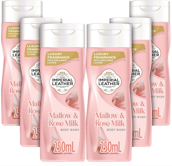 Imperial Leather Mallow & Rose Milk Body Wash 6x250ml Hydrating Shower Gel