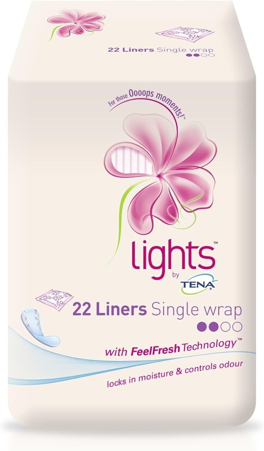 TENA Lights Panty Liners Single Wrapped – Pack of 22, Light Incontinence Pads by Tena