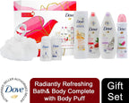 Dove Radiantly Refreshing Complete Gift Set for Women 6 Piece with Shower Puff by Dove