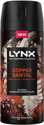 Lynx Fine Fragrance Copper Santal Body Spray 150ml Pack of 6 | 72H Fresh by Lynx