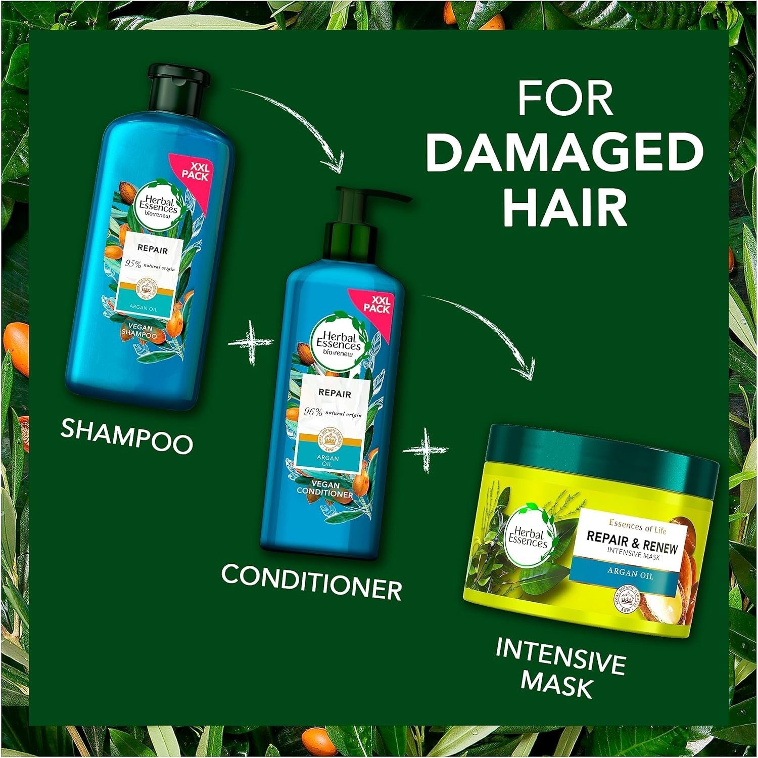 Herbal Essences Argan Oil Shampoo & Conditioner Set 2x572.5ml Vegan Repair by Herbal Essences