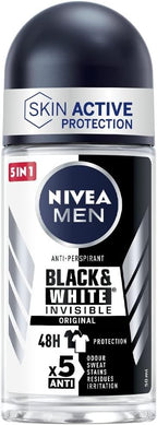 NIVEA Men Black & White Invisible Roll On Deodorant 6x50ml 72h Anti-Perspirant by Nivea Men
