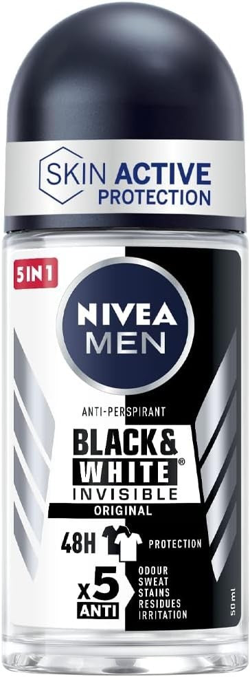 NIVEA Men Black & White Invisible Roll On Deodorant 6x50ml 72h Anti-Perspirant by Nivea Men