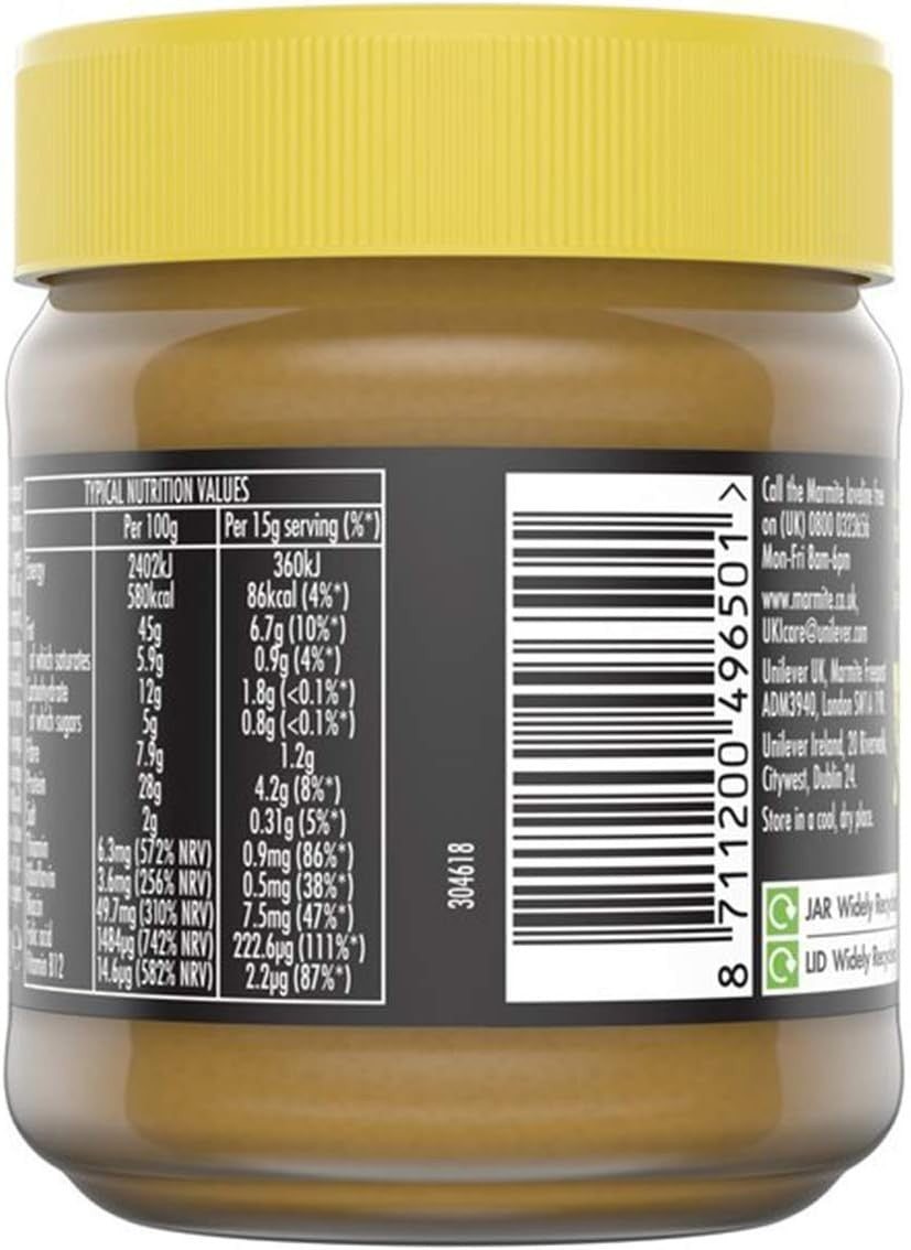 Marmite Crunchy Peanut Butter 225g Jar (Pack of 4) | Vegetarian Spread by Marmite