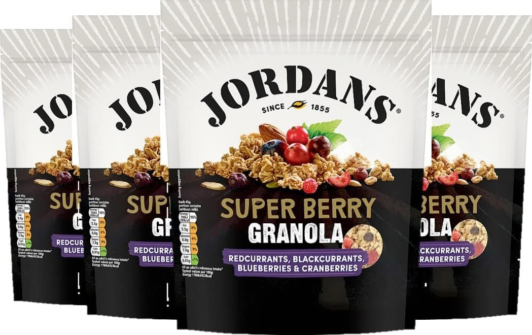 Jordans Super Berry Granola Cereal 550g x4 | High Fibre, Crunchy Breakfast UK by Jordan
