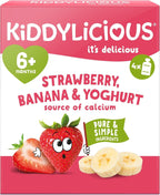 Kiddylicious Strawberry & Banana Yoghurt Pouches 3x4 Pack | Babies 6+ Months by Kiddylicious