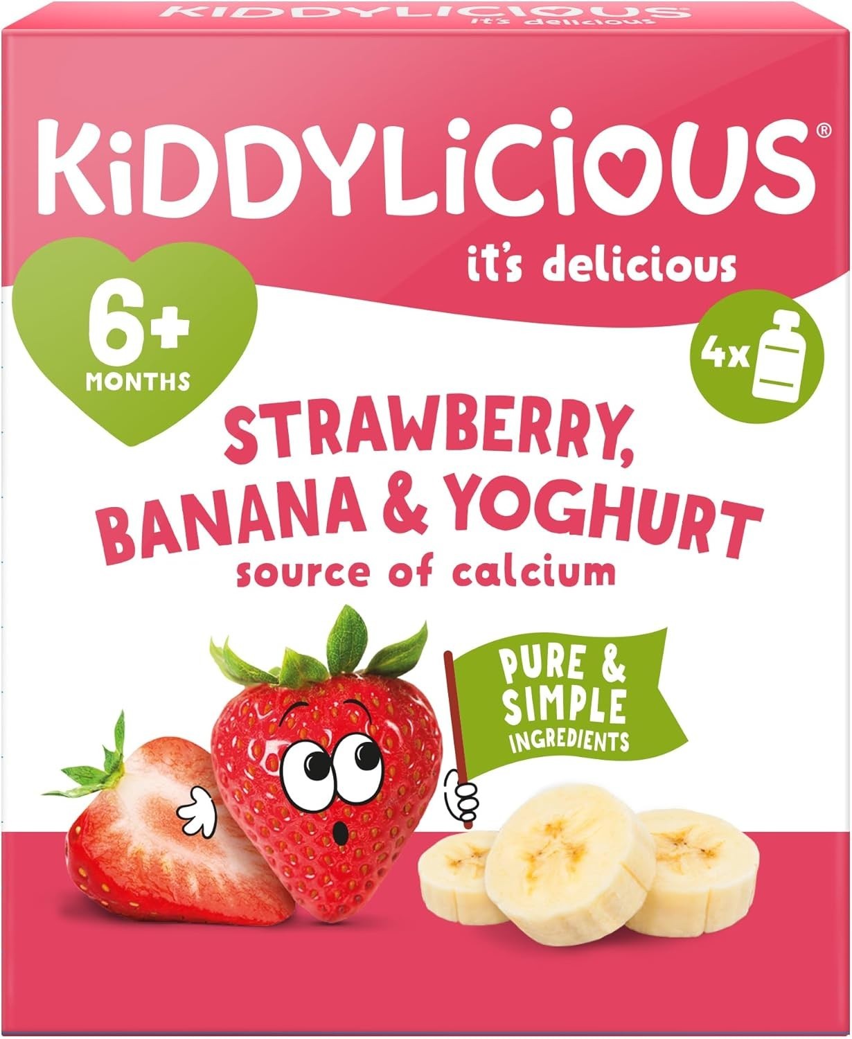 Kiddylicious Strawberry & Banana Yoghurt Pouches 3x4 Pack | Babies 6+ Months by Kiddylicious