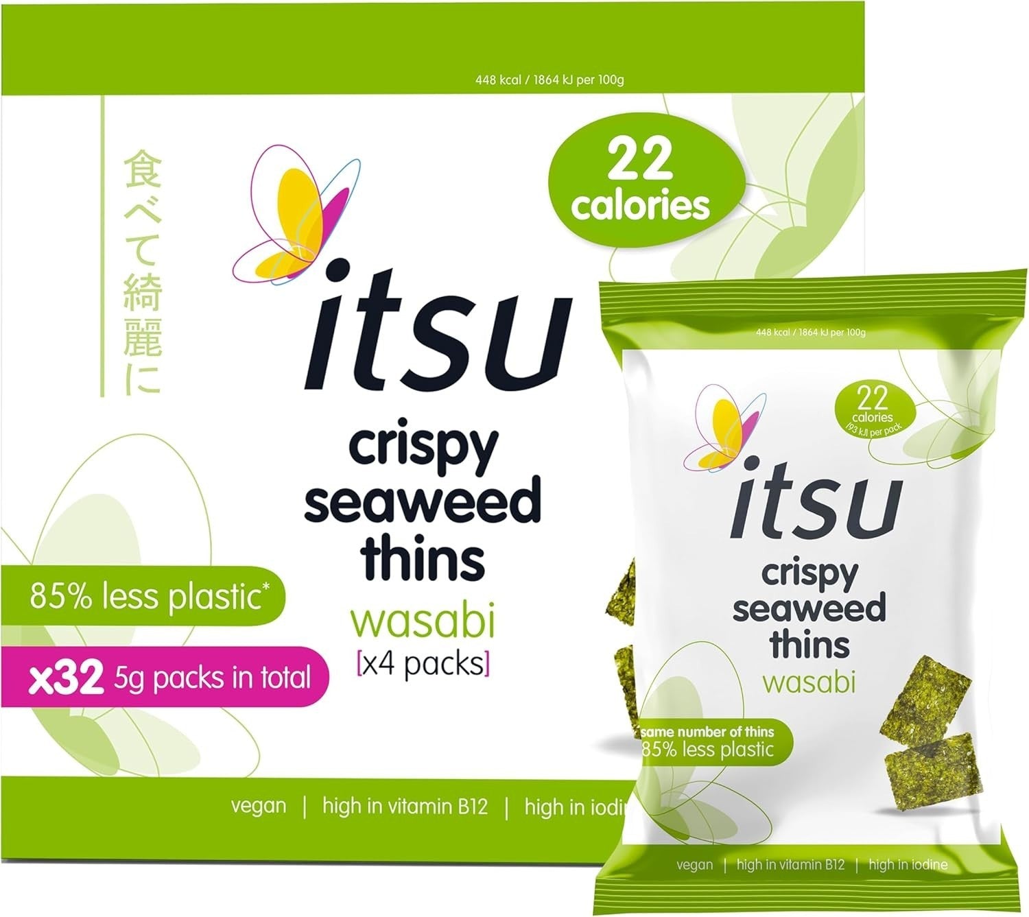 itsu Wasabi Seaweed Thins 32 Pack | Vegan Crispy Seaweed Snacks 5g Each by Thins