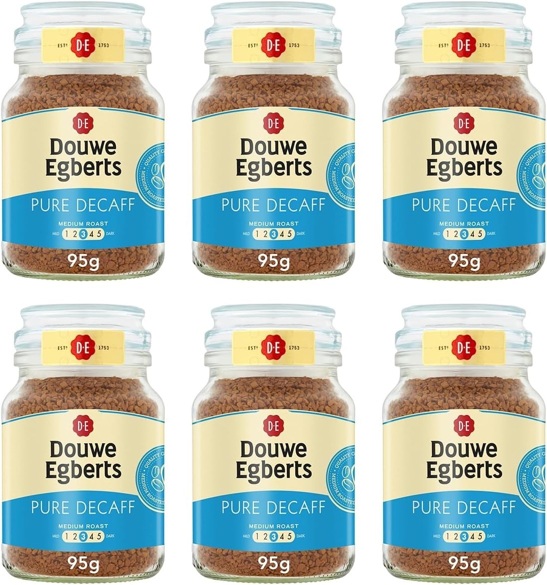 Douwe Egberts Pure Decaff Instant Coffee 95g Jar Pack of 6 Medium Roast by Douwe Egberts