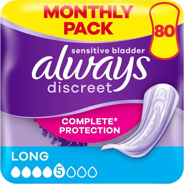 Always Discreet Incontinence Pads Long 80 Pack Odour Free