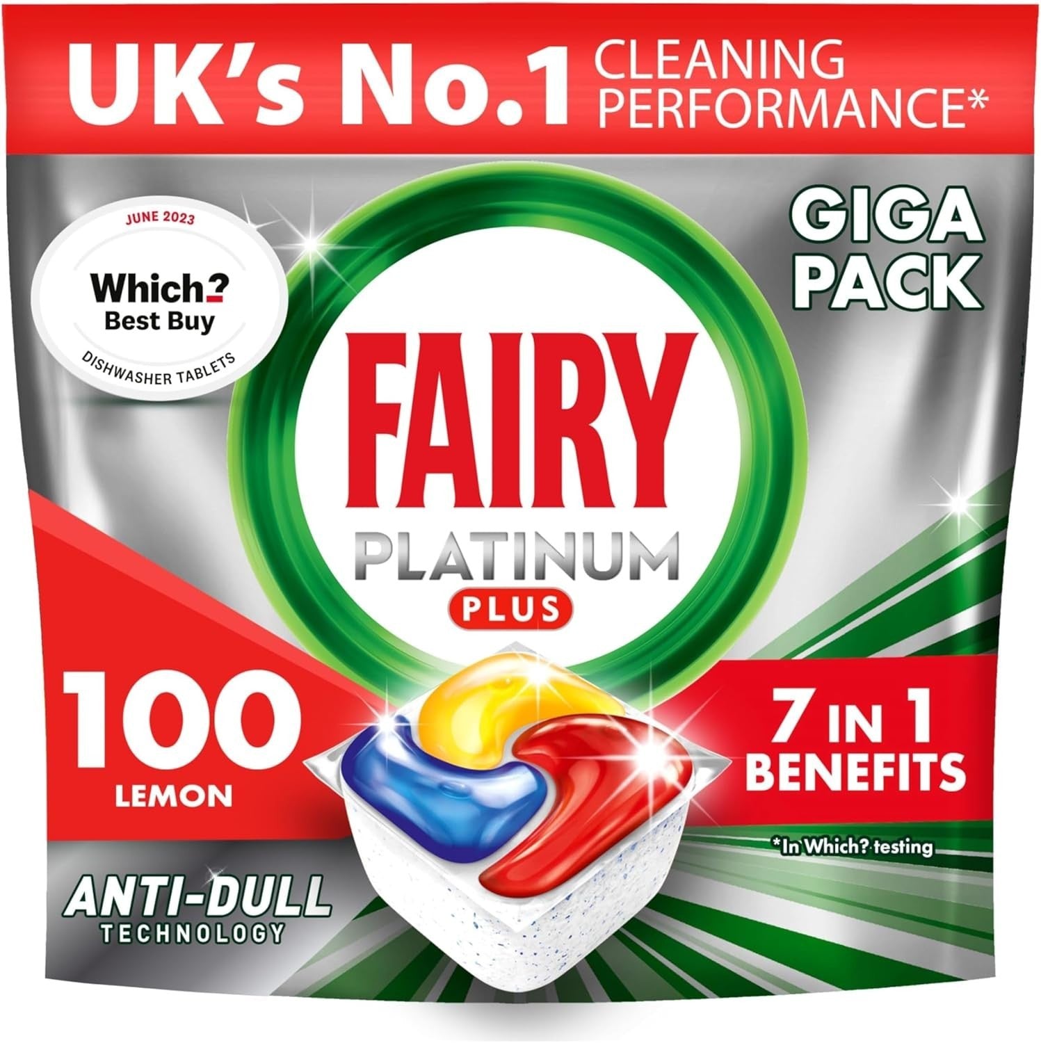 Fairy Platinum Plus Dishwasher Tablets Lemon | Pack of 5 (100 Tabs) | All-in-One by Fairy