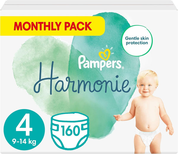 Pampers Baby Nappies Size 4 9-14kg Harmonie Monthly Pack 160 Eco-Friendly Diaper