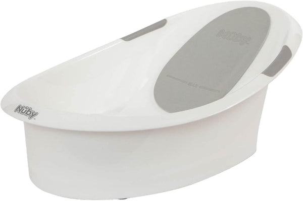 Nuby Newborn Baby Bath White Tub Anti-Slip Soft Headrest Plug Lightweight Safe