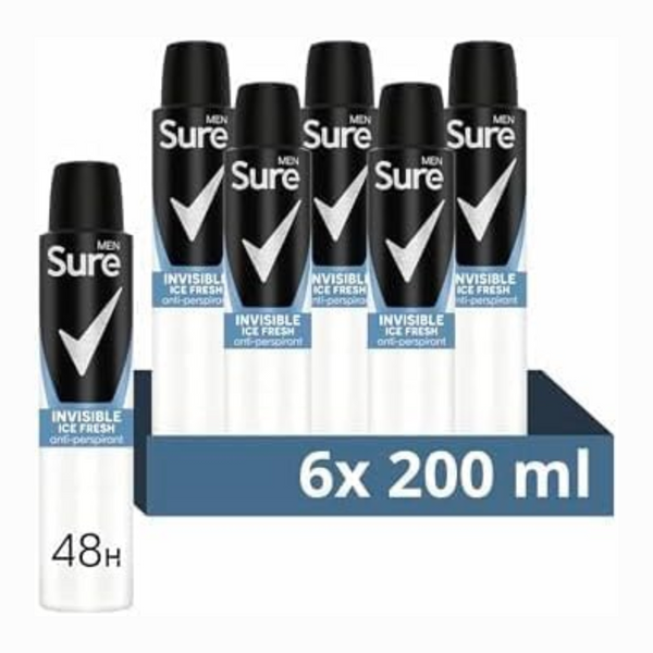 Men’s Invisible Ice Fresh Anti-Perspirant Deodorant Spray 200ml Pack of 6
