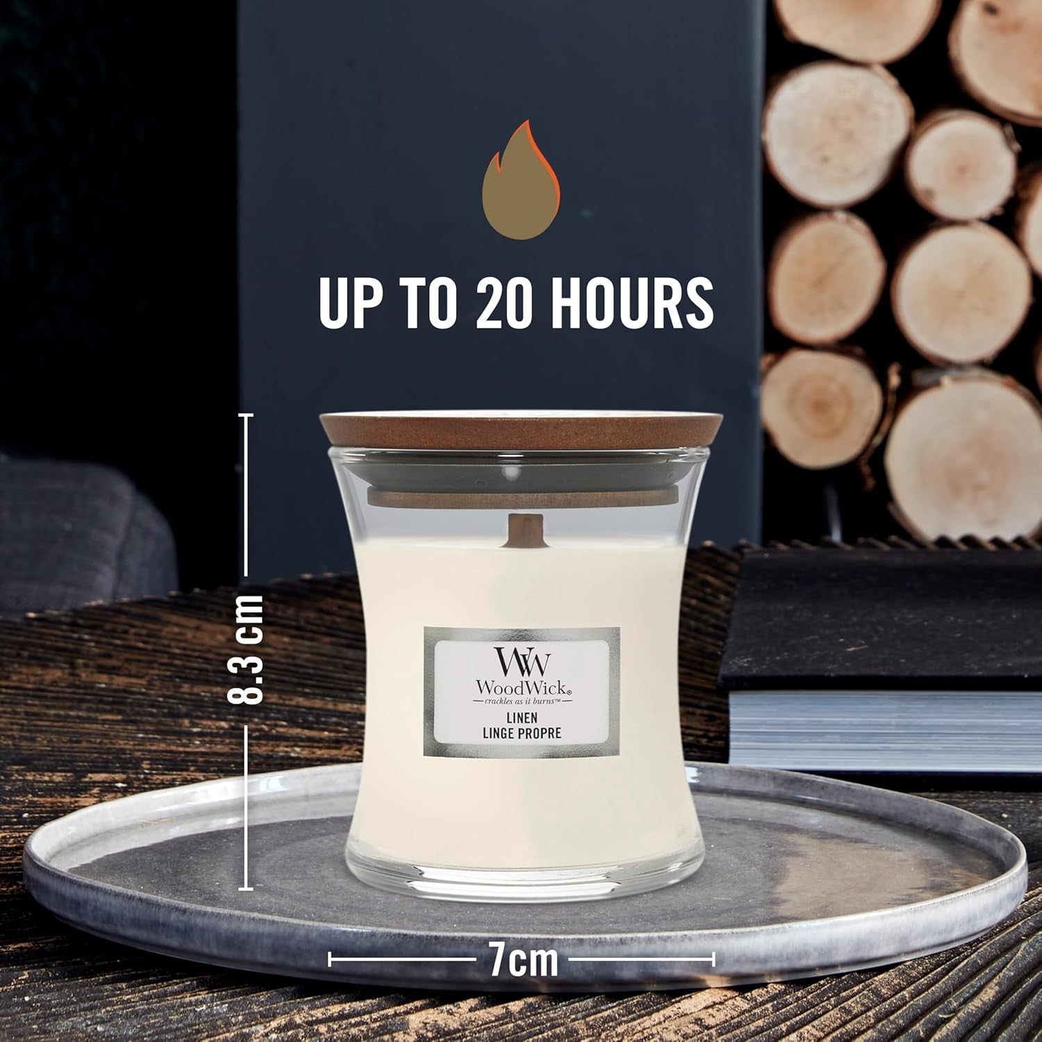 WoodWick Linen Mini Hourglass Scented Candle with Crackling Wick 20hr Burn by WoodWick