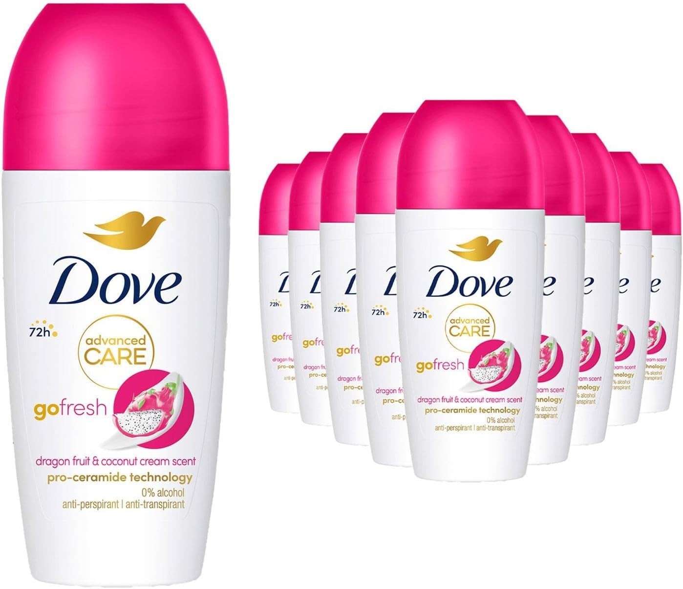 Dove Go Fresh Roll-On Dragon Fruit & Coconut 50ml x12 | 72H Sweat Protection by Dove
