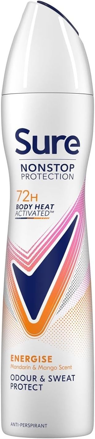 Sure Nonstop Energise Deodorant Spray Women 250ml Pack of 12 72H Protection by SURE