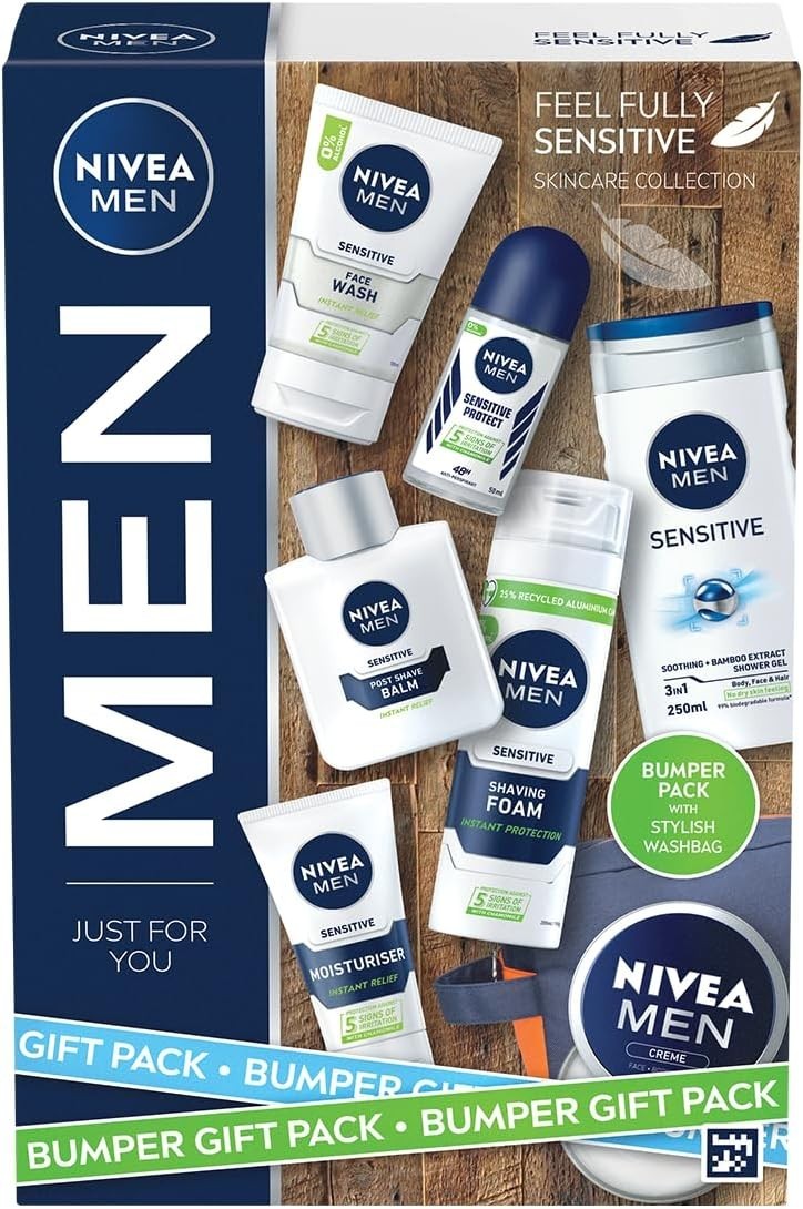 NIVEA MEN Sensitive Skincare Gift Set | Shower Gel, Face Wash, Balm & More by Nivea Men