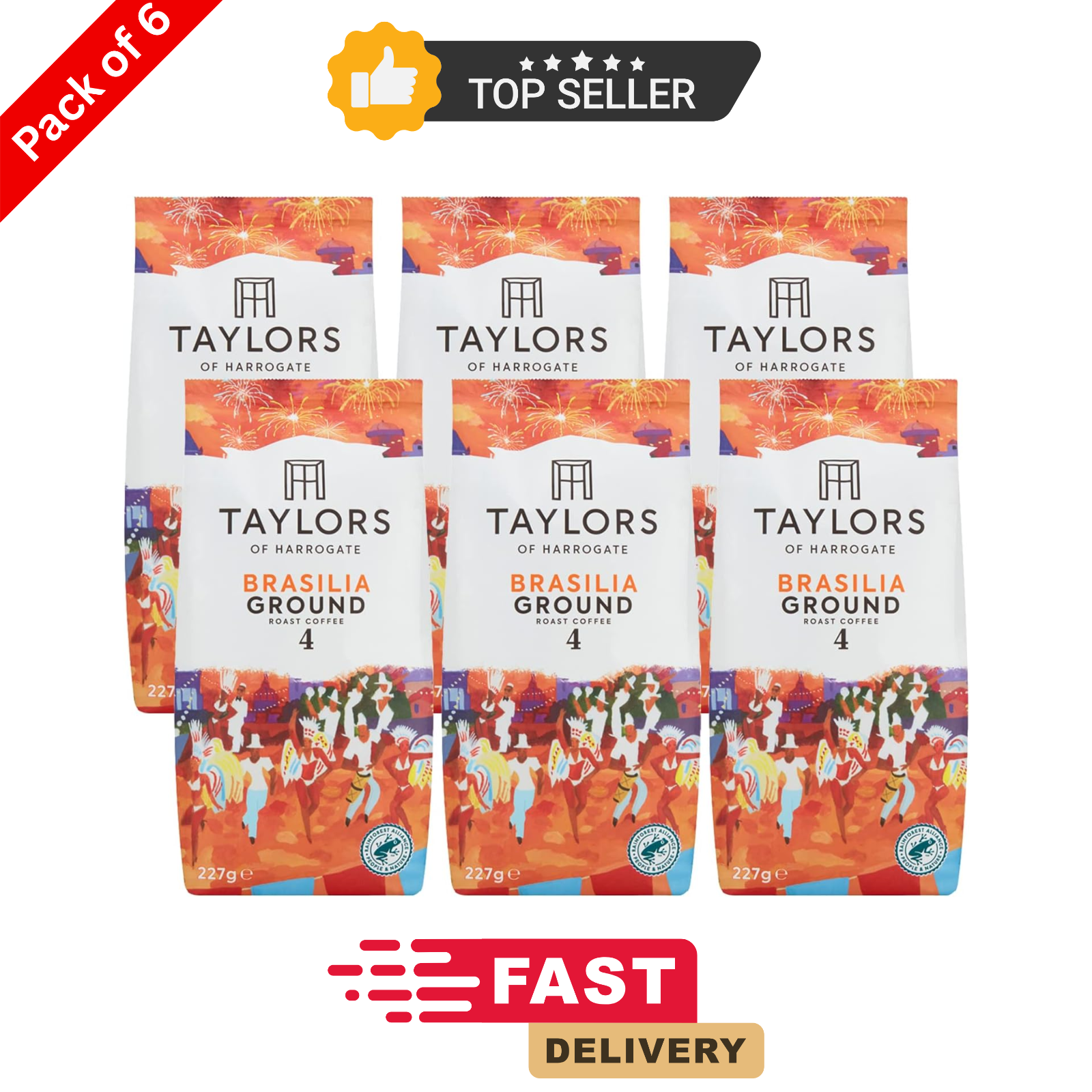 Taylors of Harrogate Brasilia Ground Coffee 227g x6 Bags Medium Roast by Taylors of Harrogate