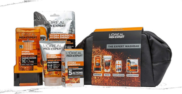 L'Oreal Men Expert Hydra Energetic Washbag Gift Set Moisturiser Face Wash Gel