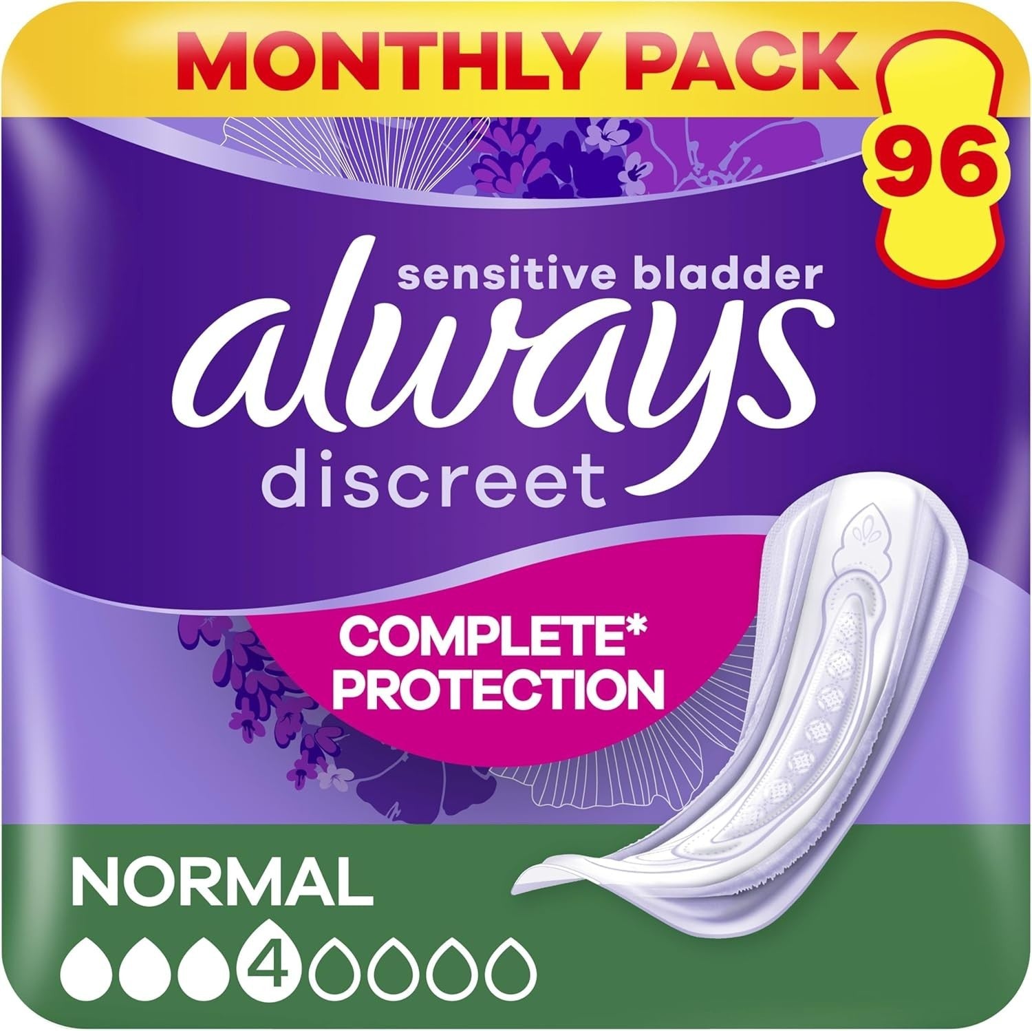 Always Discreet Incontinence Pads For Women Normal 96 Count by Always