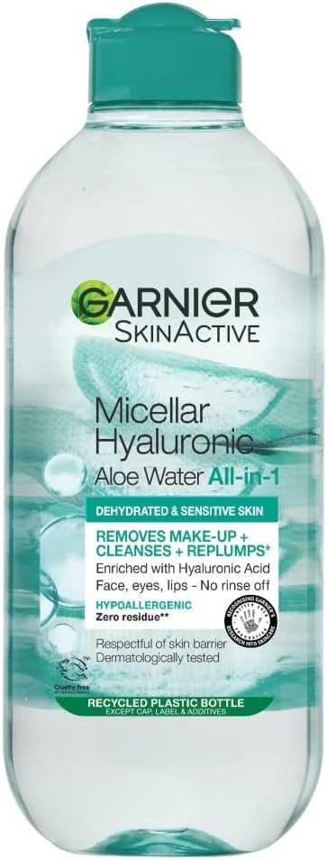 Garnier Micellar Hyaluronic Aloe Cleansing Water 400ml | Makeup Remover Vegan by Garnier