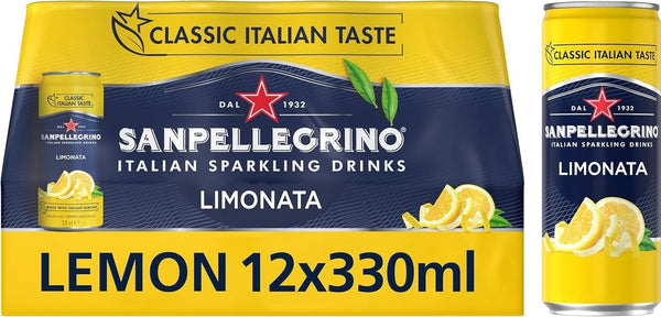 San Pellegrino Sparkling Lemon Drink 12x330ml Cans Classic Italian Soft Drink
