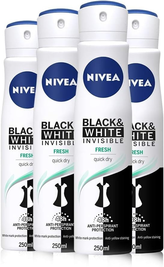 NIVEA Black & White Invisible Fresh Deodorant Spray 250ml x4 Women 48H by NIVEA