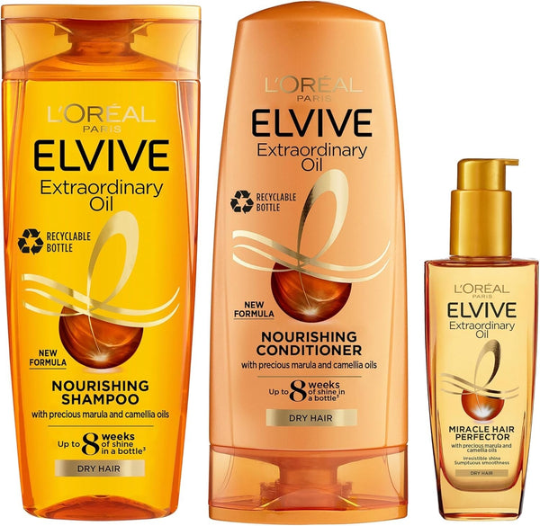 L'Oreal Elvive Extraordinary Oil Shampoo Conditioner & Hair Oil Set Dry Hair