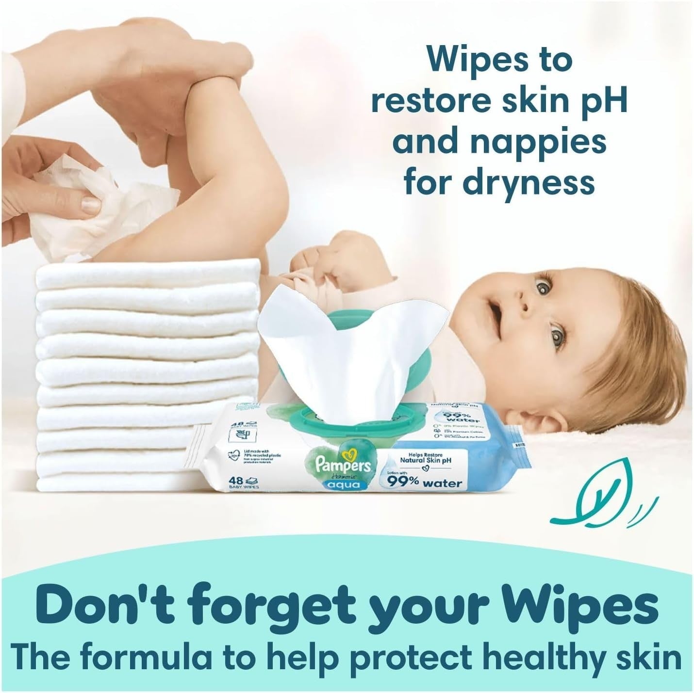 Pampers Premium Protection Size 3 Nappies 204 + Harmonie Aqua Baby Wipes 10 by Pampers