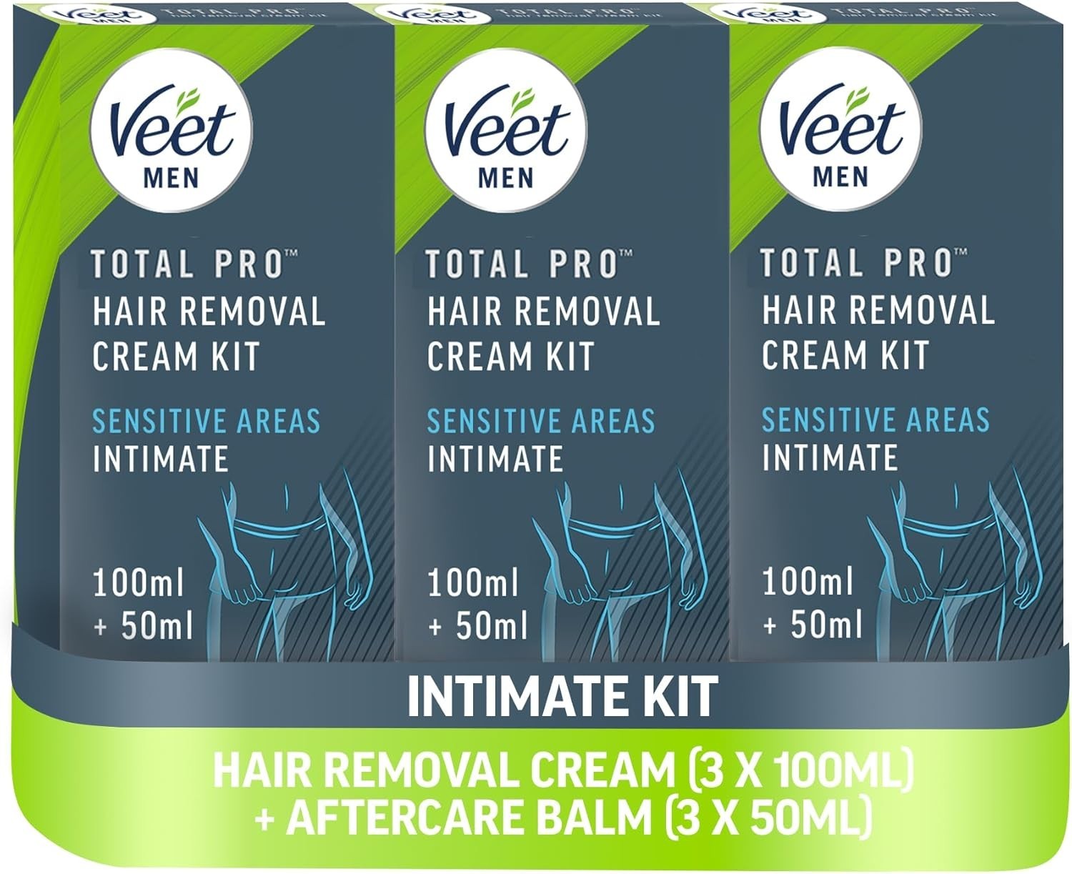 Veet Men Intimate Hair Removal Kit Sensitive 3 Pack + Aftercare Balm 100ml+50ml by VEET